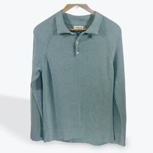 American Eagle Ribbed Blue Polo Long Sleeve Buttoned Shirt Men's Medium Collar